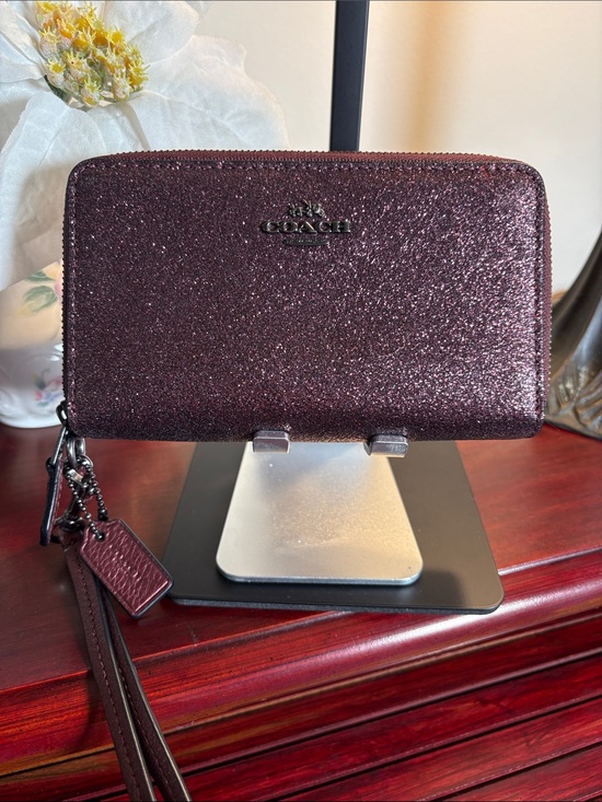 Coach Handbags - Coach Sparkle Zip-Around Wristlet Wallet in Plum
